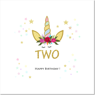 Second birthday Two. Unicorn Birthday invitation. Party invitation greeting card Posters and Art